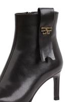 Gold Detailed Black Genuine Leather Heeled Ankle Boots