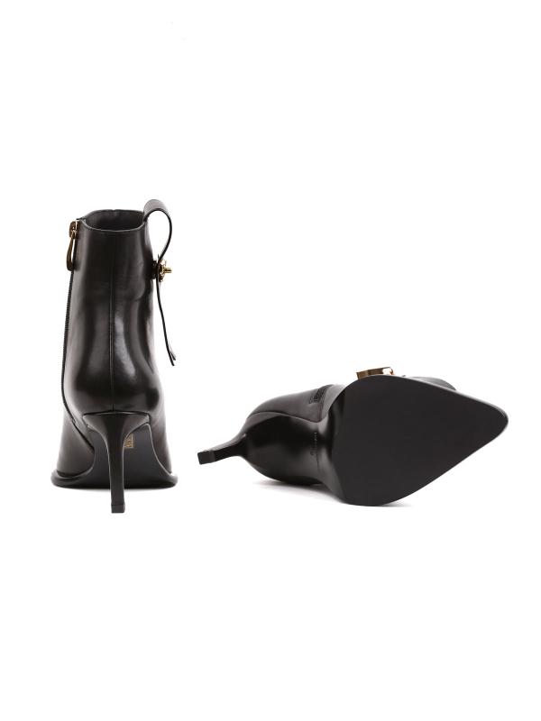 Gold Detailed Black Genuine Leather Heeled Ankle Boots