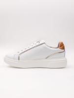 Map Pattern Real Leather Women's Sneakers Beyaz