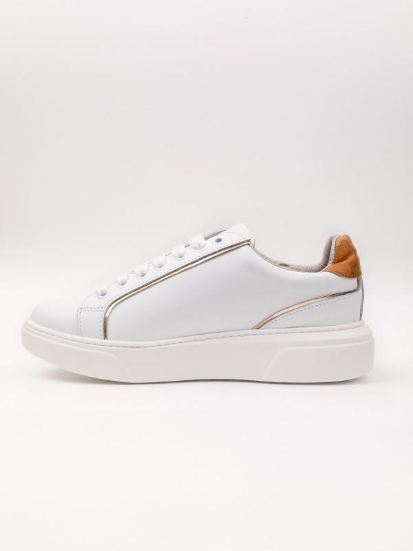 Map Pattern Real Leather Women's Sneakers Beyaz