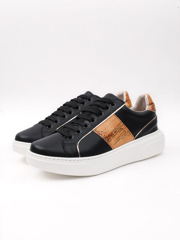 Map Pattern Real Leather Women's Sneakers