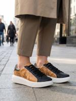 Antique Map Patterned Genuine Leather Women's Sneaker