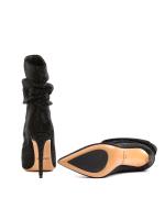 Kristal Taşlı ve Büzgülü Tasarım Siyah Nubuk Yarım Çizme (10 cm)