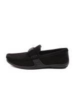 Men's Black Natural Suede Loafers with Metal Accessory