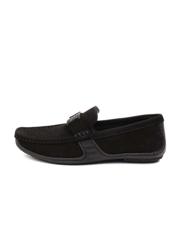 Men's Black Natural Suede Loafers with Metal Accessory