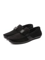 Men's Black Natural Suede Loafers with Metal Accessory