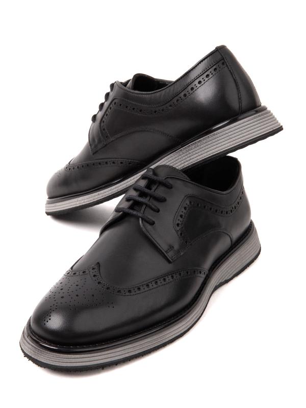 Tünd Mavi Dəri Klassik Kişi Ayaqqabısı - Kontrast Qara Dabanlı