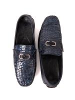 Men's Loafers with Crocodile Pattern and Metal Accessory