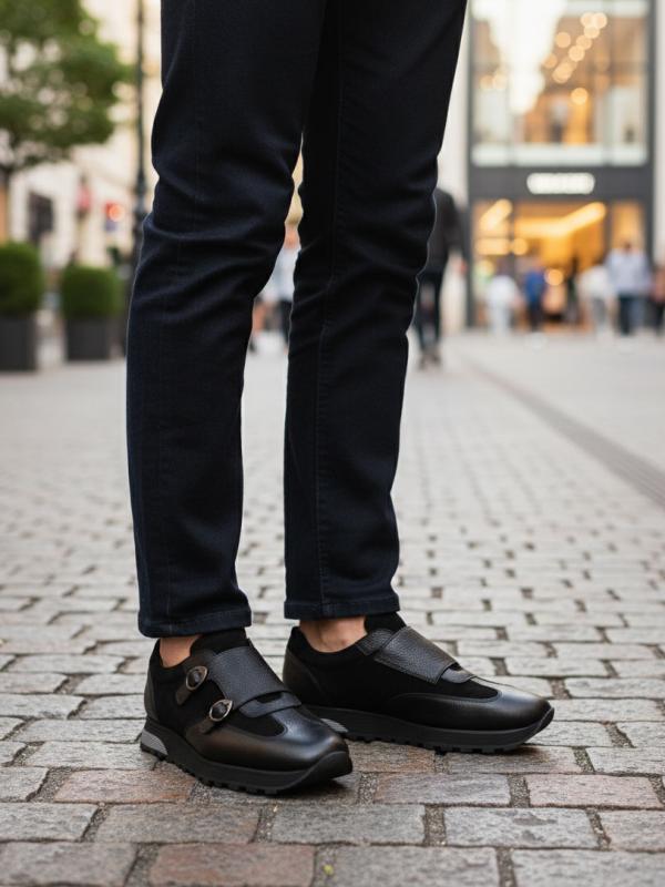 Qara Dəri Cüt Kəmərli (Monk Strap) Sneaker