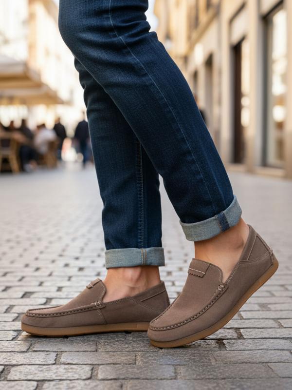 Kişi üçün Həqiqi Zamşa Slip-On Mokasin