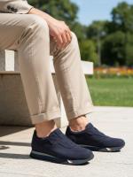 Men's Navy Blue Genuine Suede Slip-On Sneakers