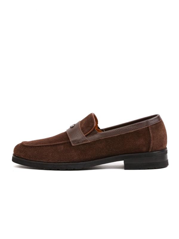 Dark Brown Suede and Leather Detailed Genuine Leather Men's Loafer
