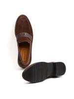 Dark Brown Suede and Leather Detailed Genuine Leather Men's Loafer