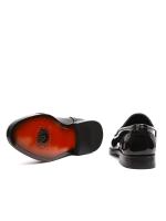 Premium Qara Laklı və Naxışlı Təbii Dəri Metal Aksesuarlı Klassik Kişi Ayaqqabısı (Lofir)