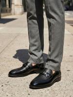 Premium Qara Laklı və Naxışlı Təbii Dəri Metal Aksesuarlı Klassik Kişi Ayaqqabısı (Lofir)