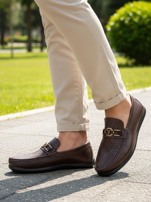 Dark Brown Genuine Leather Patterned Men's Loafer