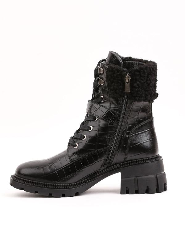 Premium Crocodile Embossed Black Natural Leather Women's Boots
