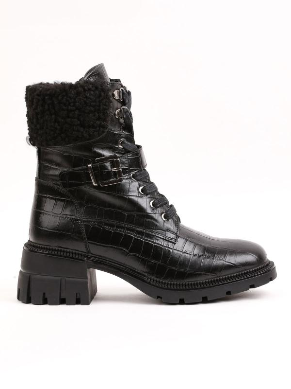 Premium Crocodile Embossed Black Natural Leather Women's Boots