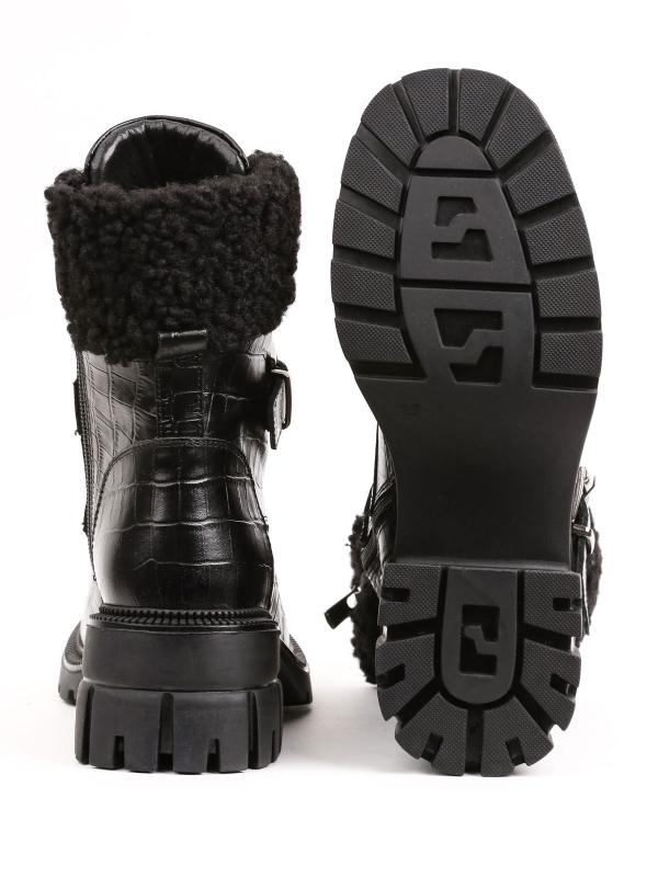 Premium Crocodile Embossed Black Natural Leather Women's Boots