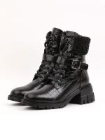 Premium Crocodile Embossed Black Natural Leather Women's Boots