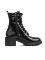 Black Shiny Real Leather Chunky Sole Women's Boots