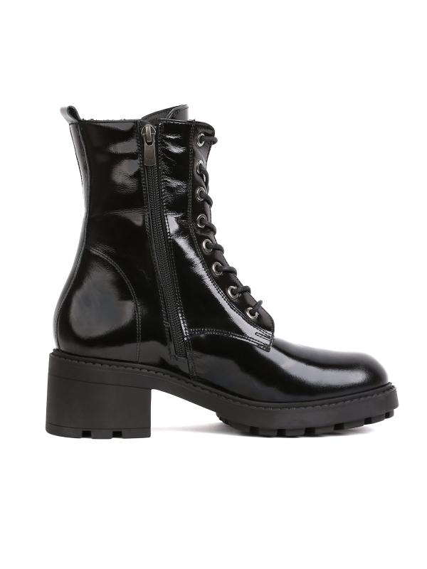 Black Shiny Real Leather Chunky Sole Women's Boots