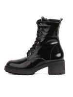 Black Shiny Real Leather Chunky Sole Women's Boots