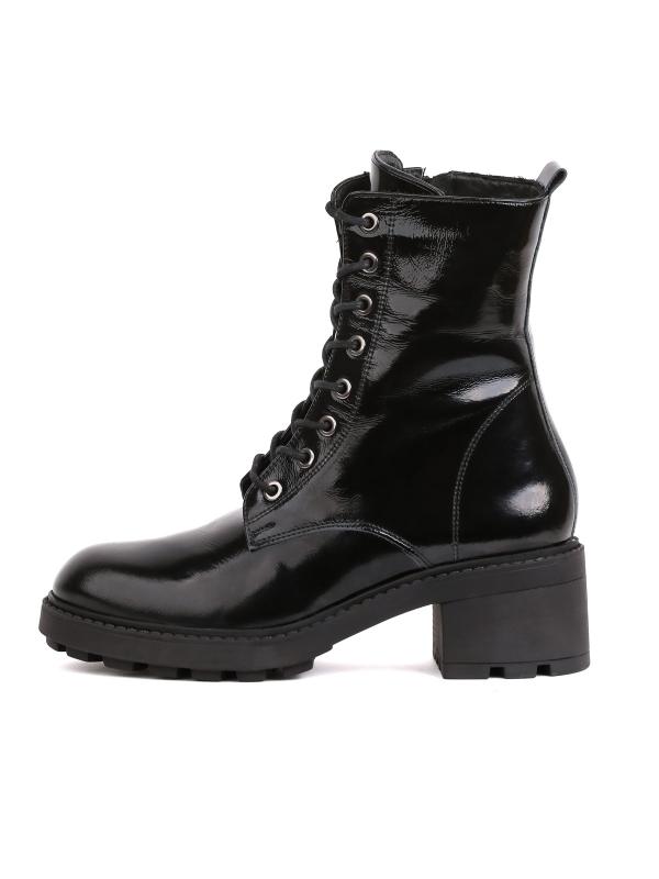 Black Shiny Real Leather Chunky Sole Women's Boots
