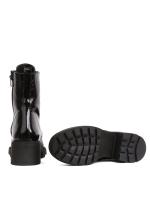 Black Shiny Real Leather Chunky Sole Women's Boots