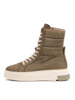 Natural Leather Khaki Sport-Style Platform Women's Boots