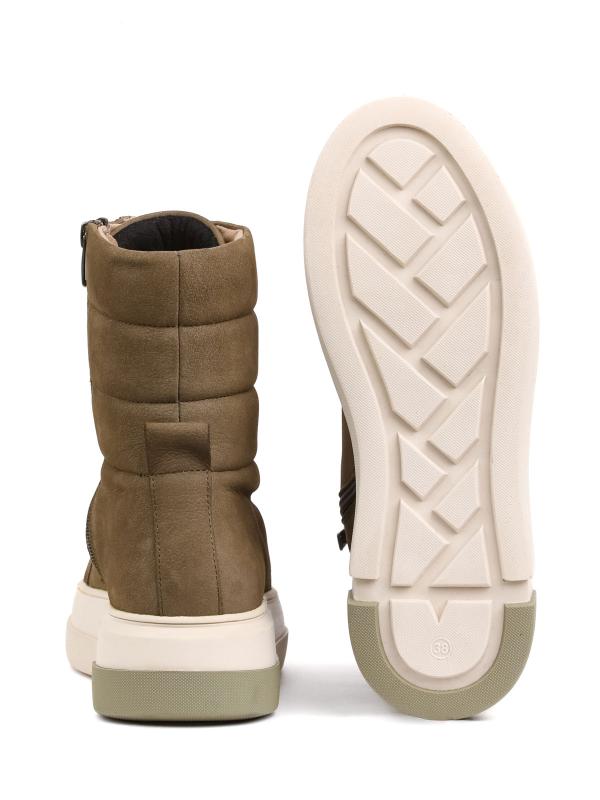 Natural Leather Khaki Sport-Style Platform Women's Boots
