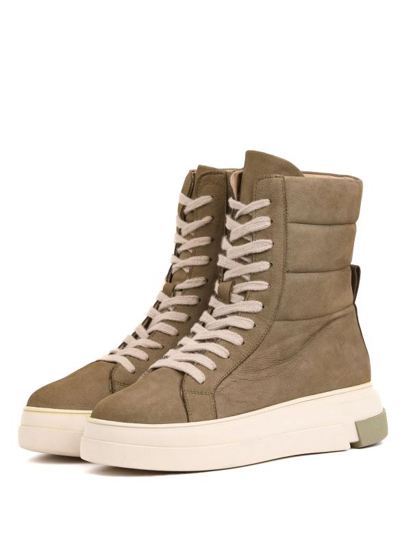Natural Leather Khaki Sport-Style Platform Women's Boots