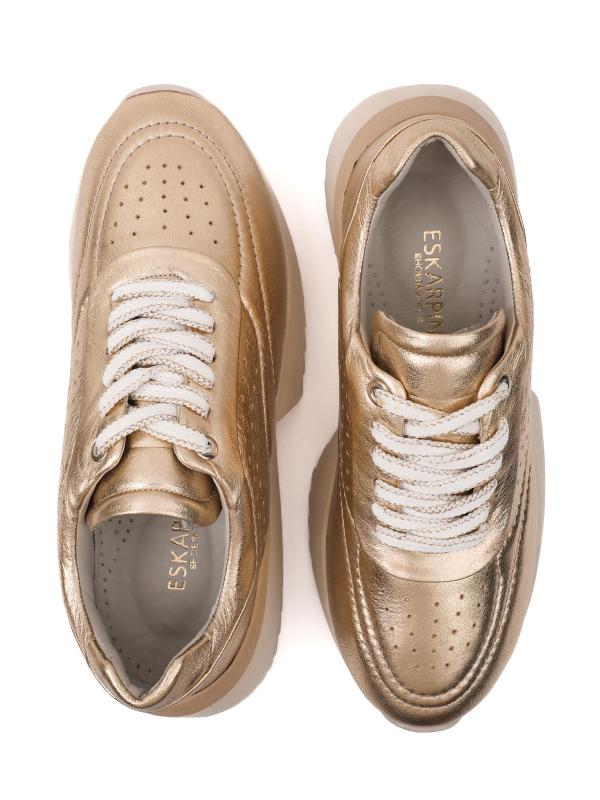 Gold Premium Genuine Leather Platform Women's Sneakers
