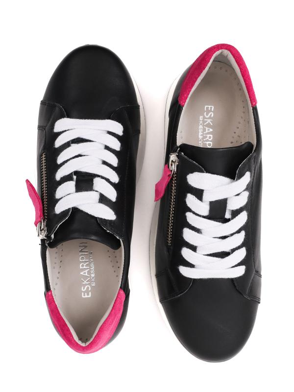 Genuine Leather Black Women's Sneaker – Pink Detailed