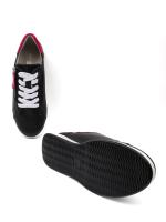 Genuine Leather Black Women's Sneaker – Pink Detailed