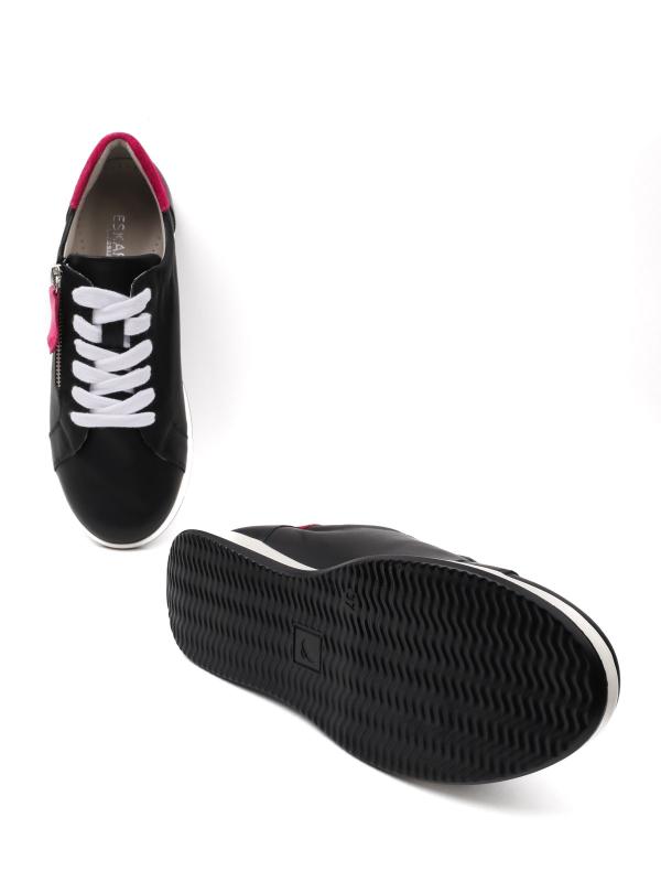 Genuine Leather Black Women's Sneaker – Pink Detailed