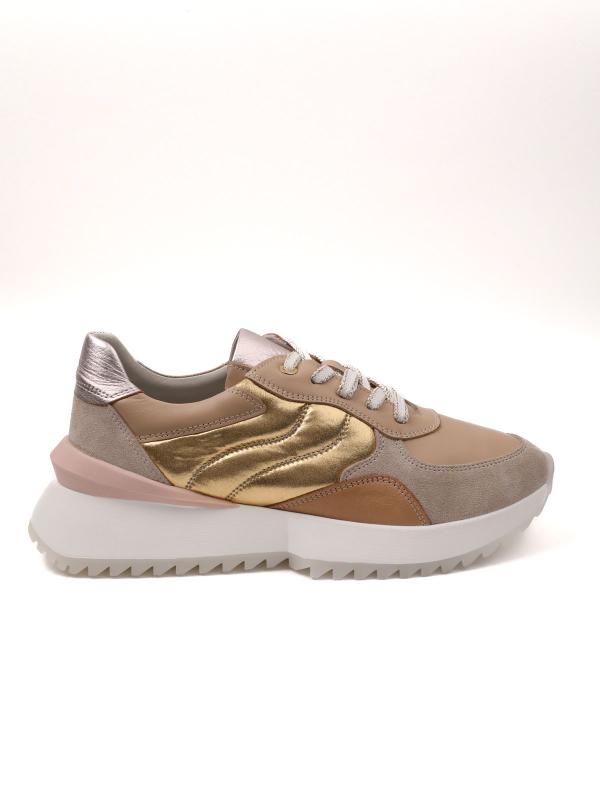 Beige and Gold Detailed Genuine Leather Women's Sneakers