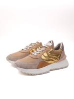 Beige and Gold Detailed Genuine Leather Women's Sneakers