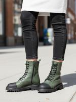 Женские ботинки из натуральной кожи оливкового цвета