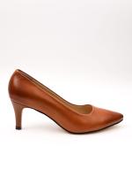 Natural Leather Tan Classic High Heel Shoes - 6 cm