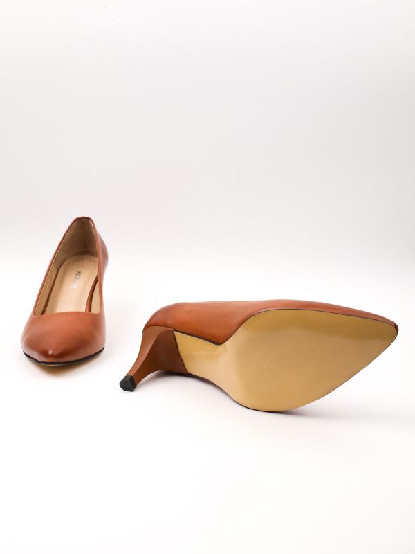 Natural Leather Tan Classic High Heel Shoes - 6 cm