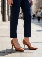 Natural Leather Tan Classic High Heel Shoes - 6 cm