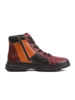 Trio Style Genuine Leather Women's Boots – Burgundy, Black, and Orange Combination