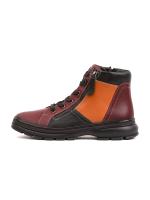 Trio Style Genuine Leather Women's Boots – Burgundy, Black, and Orange Combination
