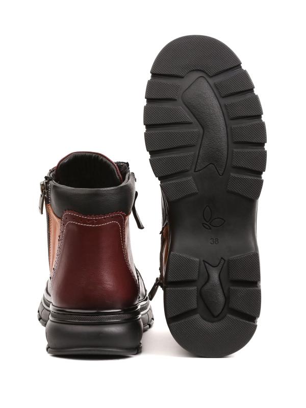 Trio Style Genuine Leather Women's Boots – Burgundy, Black, and Orange Combination