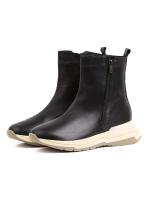 Urban Comfort – Black Genuine Leather Zippered Sneaker-Boots