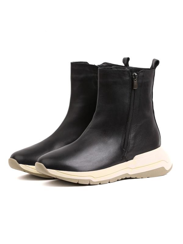 Urban Comfort – Black Genuine Leather Zippered Sneaker-Boots