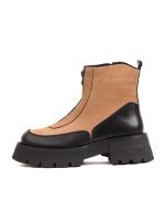 Front Zipper Chunky Sole Two-Tone Genuine Leather Women's Boots