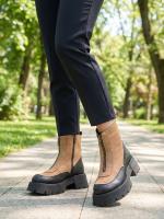 Front Zipper Chunky Sole Two-Tone Genuine Leather Women's Boots