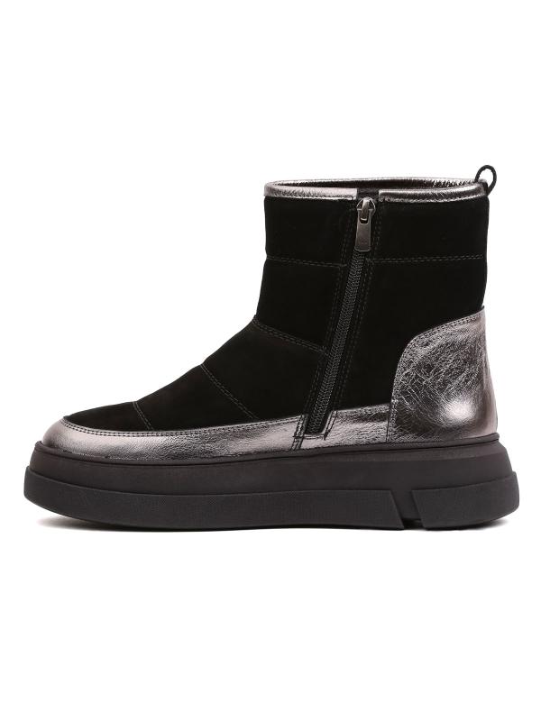 Black Suede and Silver Detailed Real Leather Women's Boots